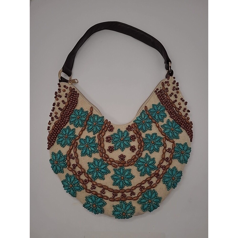 Tianni Beaded Handbag Brown Turqouise Boho Floral Hippie Shoulder Bag Purse